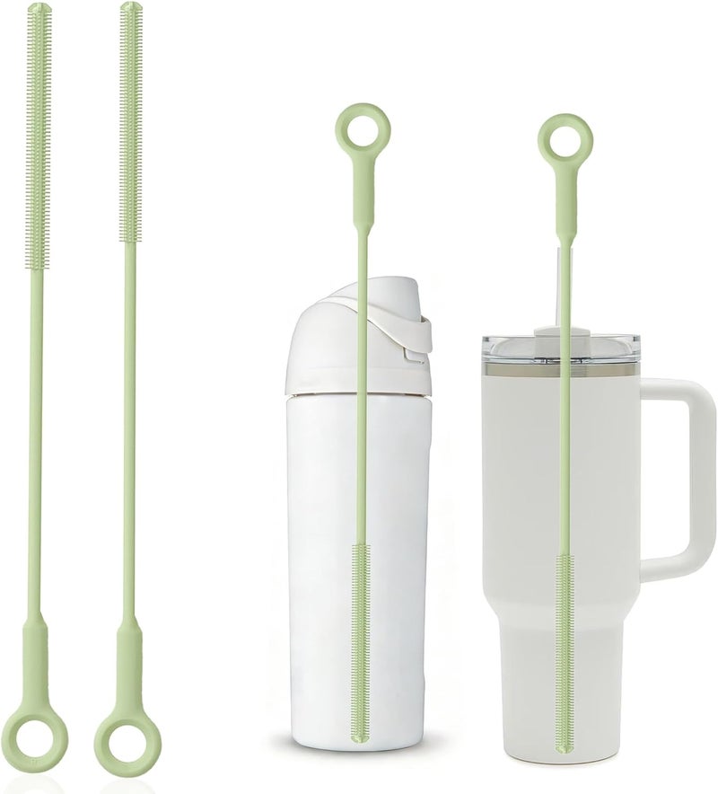 Raymeefa Silicone Straw Cleaner Brush (2-Pack),Extra Long Pipe Cleaners for Standard Straws,Compatible with 30/40 oz Tumbler Straws,Scratch-Free & Easy to Clean(Avocado Green) - Image 1